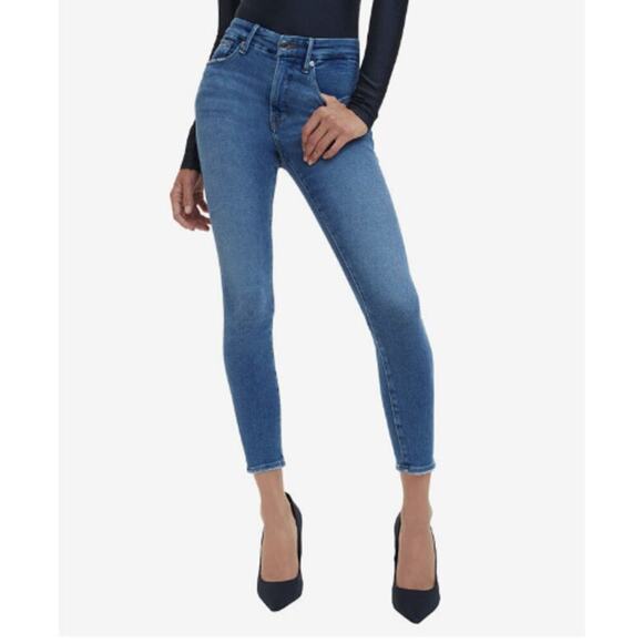 Good American Skinny Jeans Mid Rise Ankle Length Raw Hem Indigo149 Size 14 - Picture 1 of 10